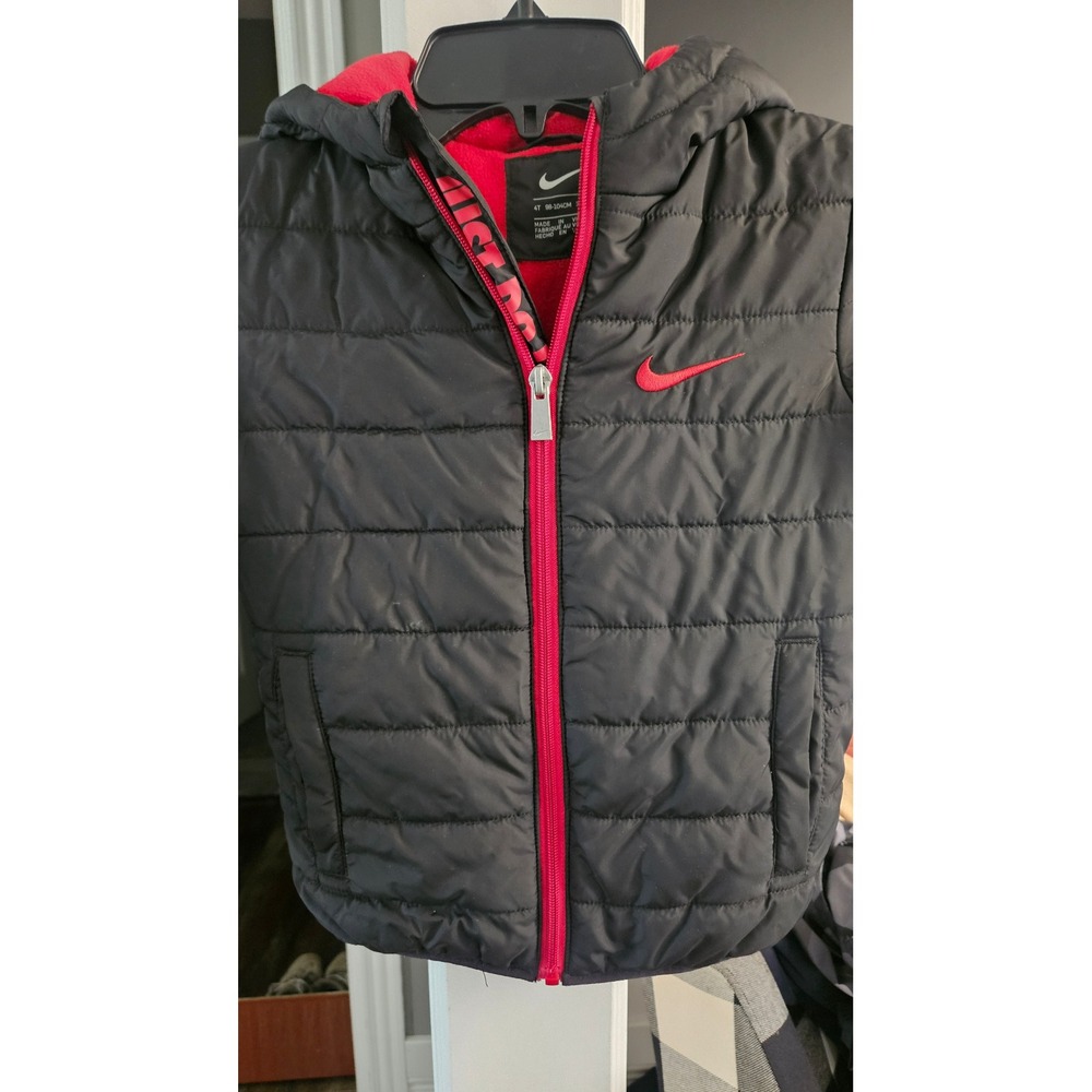 Nike Kids Black/Red Fleece Lined Just Do It Puffer Jacket sz 4